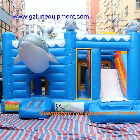 Dolphin inflatable bouncer with jumping slide