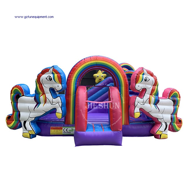 Hot sale customtized size inflatable rainbow horse castle jumping castle buy inflatable bounce house