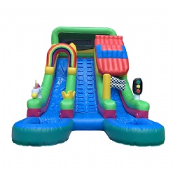 2020 new design PVC inflatable double slide rainbow slide water park inflatable slide with pool for kids