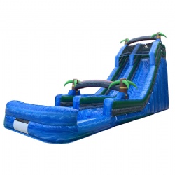 2020 factory Plato PVC magic blue color waterslide palm tree inflatable kids water slide with swimming pool