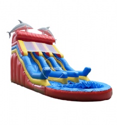2020 new design PVC outdoor summer inflatable dolphin slide dual slip and slide water slide with pool for sale