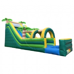2021 new color giant 13ft tropical 3 in 1 run n splash combo inflatable water slide for sale