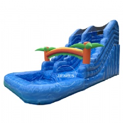 Commerical 5.5m tall blue Inflatable palm tree water slide with pool for kids