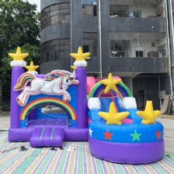 Colorful white unicorn inflatable bed jumpers